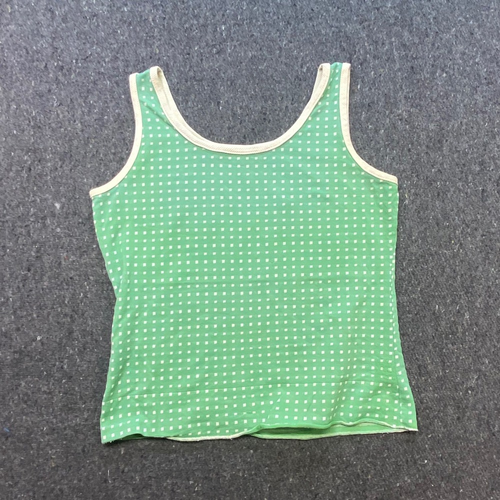 Sears JR Bazaar Vintage 70s Women Large Green Geometric Knit Scoop Neck Tank Top